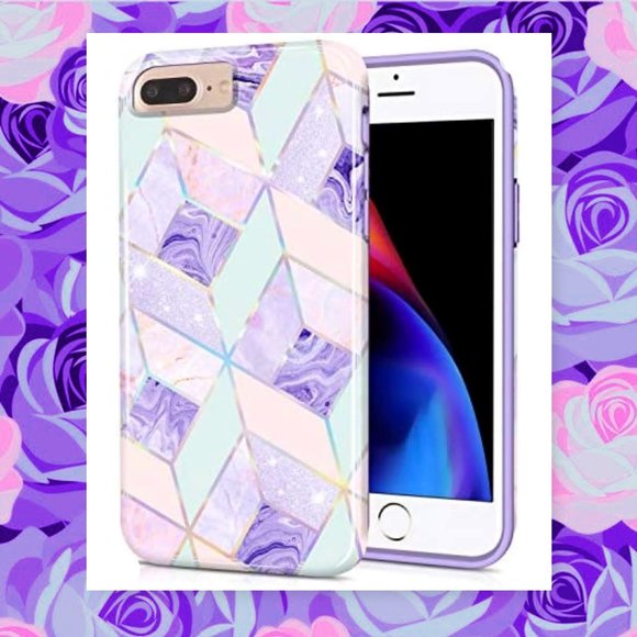 IPhone 8 Plus Holographic Geometric Marble Case & Matching Phone Ring Holder - Picture 3 of 12